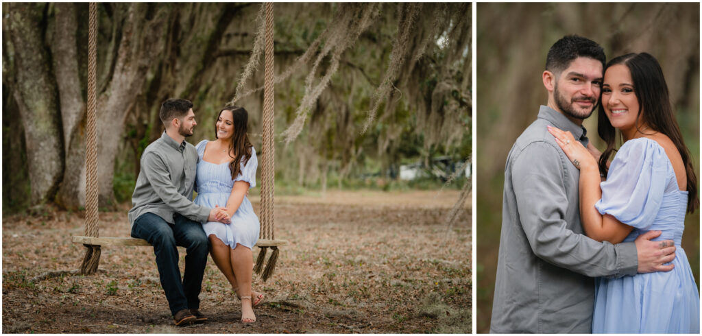Engagement portraits on a swing